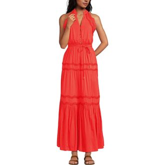 Lands End Cotton Voile Halter Tiered Maxi Dress in Pop Orange Sherbert at Nordstrom, Size X-Small P