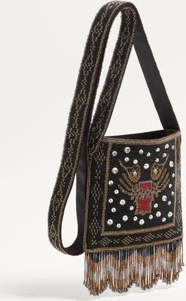 Valentino Garavani Borsa A Spalla Piccola Valentino Garavani Nellcôte Ricamata Con Frange Donna NERO UNI