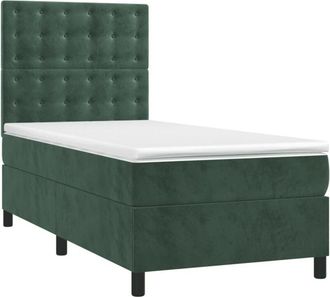 vidaXL Vidaxl - Cama Box Spring Colch&oacute;n Y Led Terciopelo Verde Oscuro 90x200 Cm
