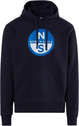 North Sails Biologische katoenen hoodie met groot logo - Heren - Hoodies - Blauw - L - Katoen - Hoodies & sweatvesten