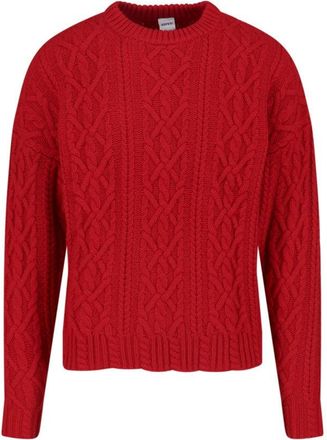 Aspesi Wool Cable Sweater, Red, Crew Neck