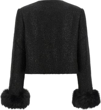Self Portrait Boucl&eacute; Wool Blend with Fur Cuffs Jacket - Black