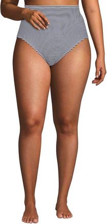 Lands End Slender Separates Ultra High Waisted Bikini Swim Bottoms in Deep Sea Navy Mini Stripe at Nordstrom, Size 24W