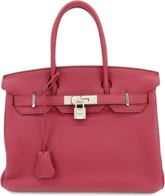 Herm&egrave;s Birkin Pink Clemence With Palladium Hardware Pink Calfskin Handbag (Pre-Owned)