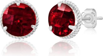 MAX + STONE 14k Yellow or White Gold 8mm Roped Halo Gemstone Round Stud Earrings