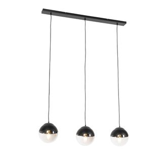 QAZQA Retro/vintage L&aacute;mpara Colgante Retro Negra Con Cristal Transparente Oblongo 3 Luces - Eclipse Vidrio /acero Alargada Adecuado Para Led Max. 3 X 25 Wat