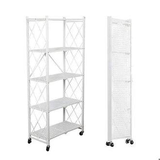 OEM Seven Comfort Estanter&iacute;a De Almacenamiento Plegable De 5 Niveles En Metal Con Ruedas - 100 Kg - Para Cocina, Ba&ntilde;o, Sal&oacute;n, Blanco