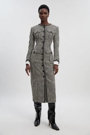 Karen Millen Womens Tailored Pocket Front Midi Dress - Monochrome Multi - Size 16 UK