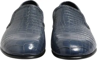 Dolce & Gabbana Blue Exotic Leather Slip On Loafers Men Dress Mens Shoes