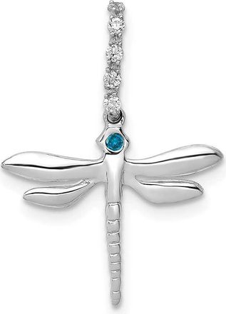 Diamond2Deal 14k White Gold Blue and White Diamond Dragonfly Pendant