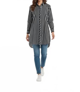 Brax Viki Striped Button Up Top In Navy