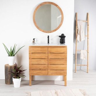 Wanda Collection Mueble De Ba&ntilde;o De Teca Maciza Y Cer&aacute;mica Ananta L80 Cm