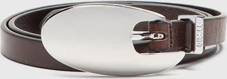 Diesel 1.5cm slim leather belt with sculptural buckle - Belts - Woman - Brown