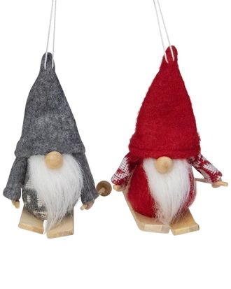 Northern Lights Dnu Unprofitable Northlight Set Of 2 Gray And Red Skiing Santa Gnome Christmas Ornaments 4In