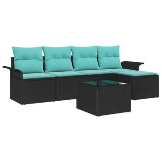vidaXL Conjunto De Sof&aacute; De Jard&iacute;n 6 Pcs Negro Rat&aacute;n Sint&eacute;tico Vidaxl