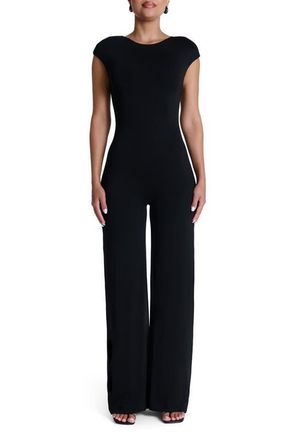 Naked Wardrobe Smooth Open Back Jumpsuit in Black at Nordstrom, Size Large