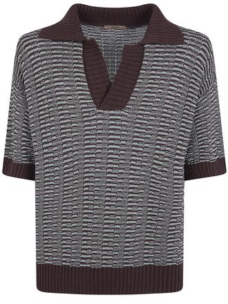 Nuur Two Tone Striped Short Sleeved Polo Neck T-Shirt