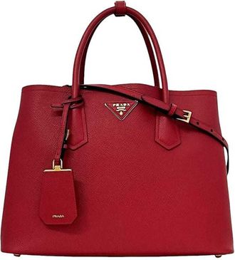 Prada Fuoco Red Color Saffiano Triangle Tote Bag (Pre-Owned)