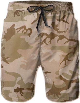 AOOEDM Swim Shorts Mens Desert Camo Swim Trunks Quick Dry Summer Surf Beach Shorts with Pocket Drawstring