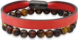 Steeltime Mens 2-Piece Genuine Tigers Eye Bracelet Set in Multi at Nordstrom Rack