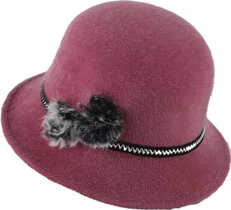 Generic Womens Felt Cloche Hat Floral Fedora Bowler Cap 1920s Vintage Bucket Hats Women Wool Felt Cloche Hat(B-Pink,One Size)