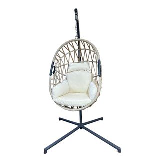 Mobili Rebecca Sill&oacute;n colgante de jard&iacute;n beige con soporte de polirat&aacute;n y acero