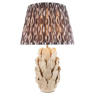 Netlighting Layered Leaf Ivory Table Lamp Grey Fabric Ikat Shade 35cm B22