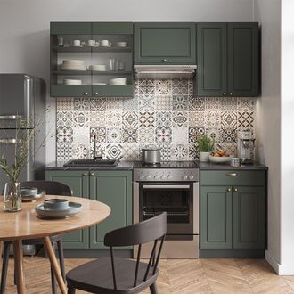 Vicco Mueble De Cocina Fame-line, Verde-dorado Casa De Campo/antracita, 200 Cm, Et Antracita