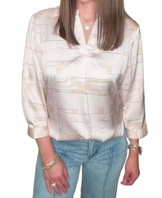 Lyss&eacute; Ashanti Roll Tab V Neck Top In Beige
