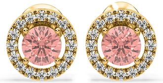 The Diamond Store Ella Pink Lab Diamond 1.34ct Halo Earrings in 18K Yellow Gold - Elara Collection