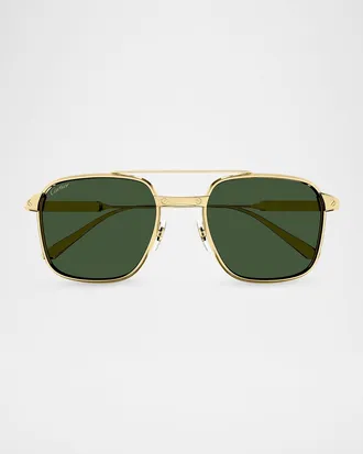 Cartier Men & apos;s CT0610S-002 Double-Bridge Titanium Aviator Sunglasses