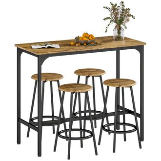 OEM Set De Mesa Bar Y 4 Taburetes Muebles Altos Con Mesa De 110x50x89,5 Cm Y Taburetes De &Oslash;30x60,5 Cm Negro Y Madera