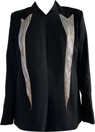 Theory Theyskens Theory Stripe Detail Open Blazer in Black Wool