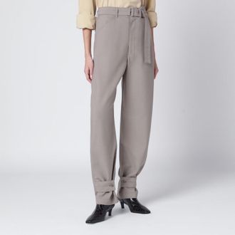 Christophe Lemaire Taupe trousers with ankle tabs