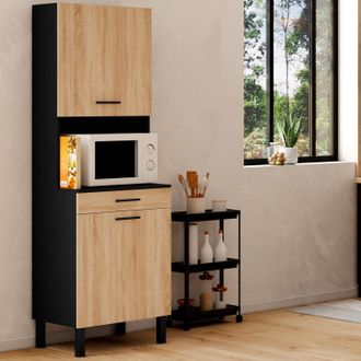 IDMarket Idmarket - Cina Aparador De Cocina 60 Cm 2 Puertas + Caj&oacute;n Negro Y Haya Mirada