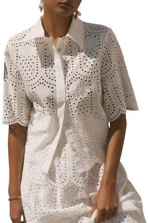 Mint Velvet Cotton Broderie Shirt in Ivory at Nordstrom, Size X-Large
