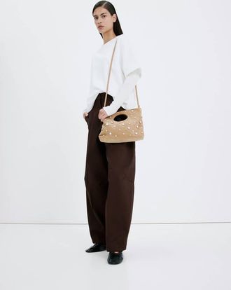 Mango Borsa a mano crosta di cuoio borchie beige - Donna - Taglia unica - MANGO