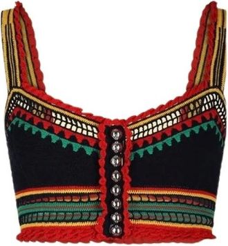 Paco Rabanne Tops, Dames, Veelkleurig, S, Katoen, Gehaakt Crop Top