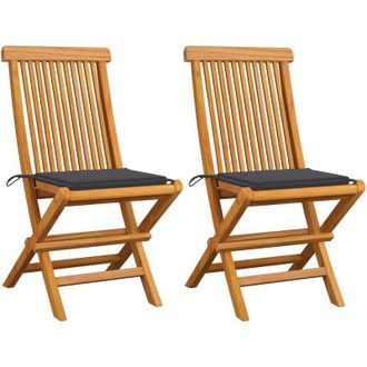 vidaXL Vidaxl - Sillas De Jard&iacute;n 2 Uds Con Cojines Antracita Madera De Teca