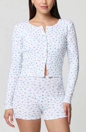 Florence By Mills Ditsy Floral Button-Up Long Sleeve Crop Top in Petit Jardin White/Blue at Nordstrom, Size Xx-Large