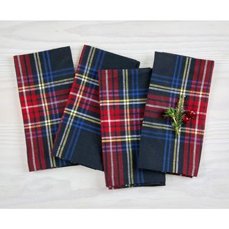 Solino Home Linen Dinner Napkins - Stewart Plaid, 20 x 20 in Black at Nordstrom, Size Large