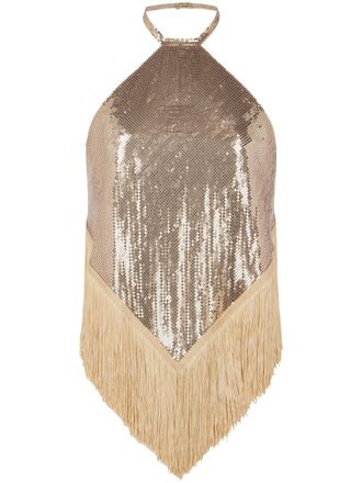 Paco Rabanne chainmail fringed-hem top - women - Aluminium - 36 - Gold