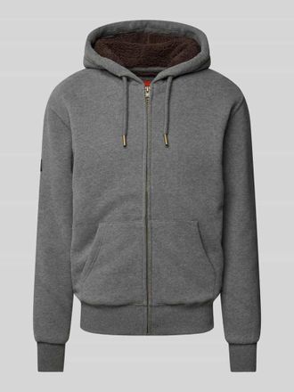 Superdry Sweatjacke mit Label-Stitching Modell Borg in Anthrazit Melange, Gr&ouml;&szlig;e XL