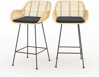 Rendez-Vous D&eacute;co Lote De 2 Sillas Para Isla Central 66 Cm Pops En Rat&aacute;n Y Tejido Negro