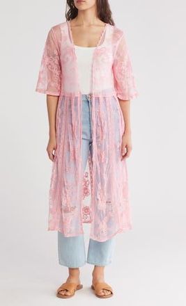 Forgotten Grace Crochet Lace Tie Front Duster in Blush at Nordstrom Rack, Size X-Large