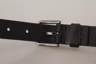 Dolce & Gabbana Black Calf Leather Classic Metal Logo Buckle Mens Belt
