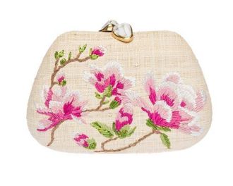 Raf&eacute; New York Tamu Bean Clutch in Natural /Pink at Nordstrom, Size Small