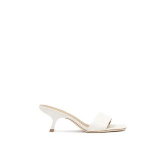 Kazar Witte minimalistische muiltjes met modieuze hak - Dames - Sandalen met hakken - Wit - 36 EU - Leer - Schoenen