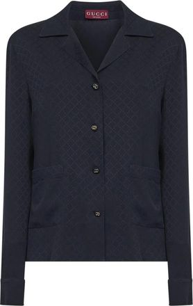 Gucci Silk Jacquard Shirt - Dames - Overhemden - Blauw - M - Overhemden