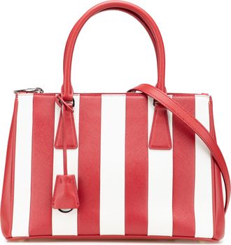 Prada Pre-owned Womens Galleria Satchel Striped Leather - Red - One Size